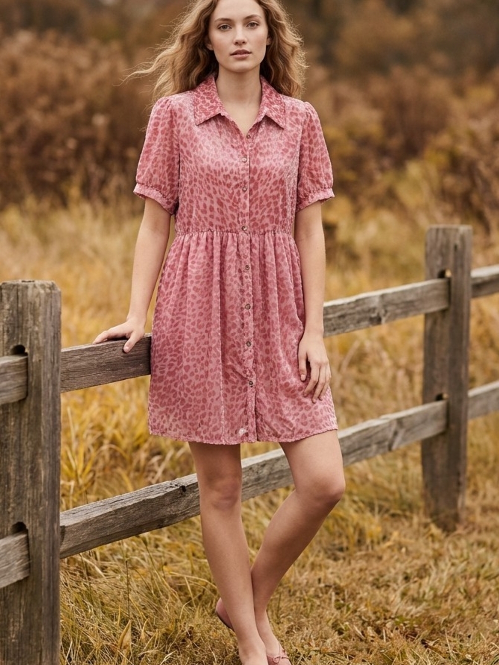 JODIFL Pink Animal-Print Button-Front Mini Dress